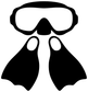 Scuba diving vinyl decal close-up: white mask with black snorkel and fins