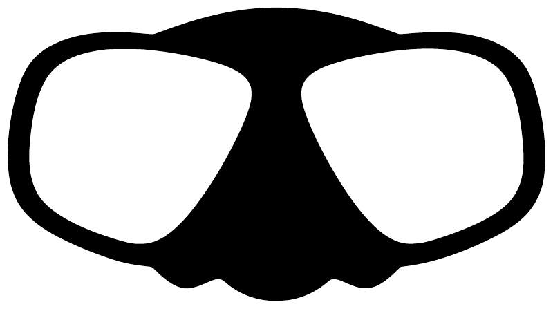 Scuba dive mask vinyl decal, white mask shape with black outline