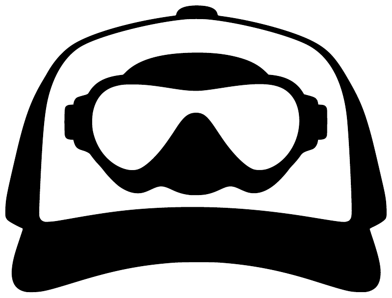 Scuba diving vinyl decal in black and white, scuba mask cap icon