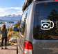 Scuba diving vinyl decal with white scuba mask icon on dark window
