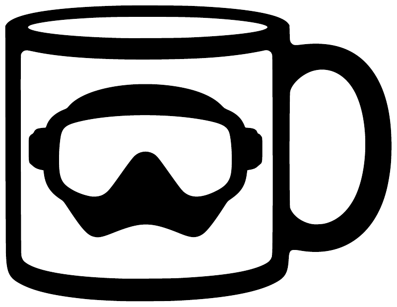 Scuba diving mug vinyl decal graphic with white scuba mask in black