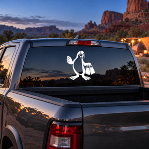 Seal diving vinyl decal with white seal graphic on dark car window