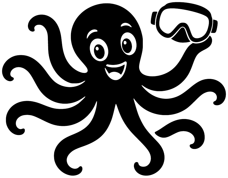 Black octopus scuba vinyl decal with diving mask and raised arms
