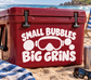 Scuba diving vinyl decal: SMALL BUBBLES, BIG GRINS, bubbles and snorkel mask