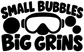 Scuba diving vinyl decal with bold SMALL BUBBLES and BIG GRINS, bubbles and snorkel mask