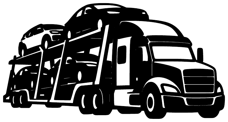 Black semi truck car hauler vinyl decal graphic with enclosed trailer