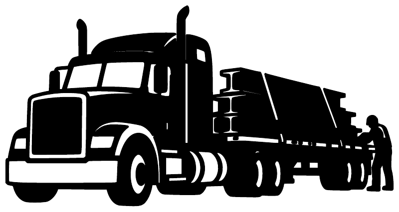 Flatbed steel hauler vinyl decal, black semi-truck and flatbed outline graphic
