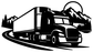 Refrigerated highway rig vinyl decal, black semi truck with mountains on white
