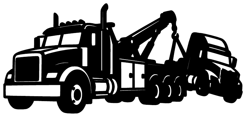 Heavy truck tow recovery vinyl decal of black tow crane truck