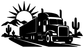 Black desert sunrise semi truck vinyl decal with sun, cacti, and landscape