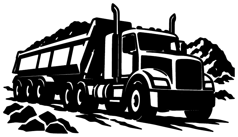 Black heavy dump hauler vinyl decal with gravel and rock road design