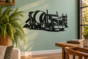 Cement mixer truck rig vinyl decal, black silhouette on wall