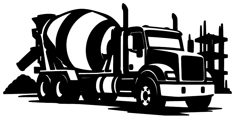 Cement mixer truck rig vinyl decal, bold black side silhouette