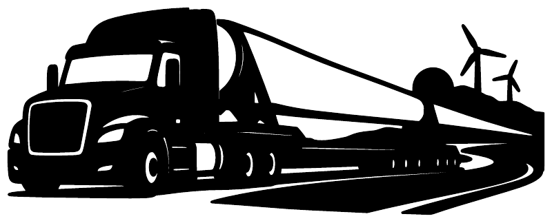 Black vinyl decal of a semi truck hauling wind turbine blades