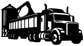 Black farm grain truck vinyl decal, close-up front-side view on light background