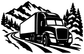 Freight rig vinyl decal: black-and-white semi truck with mountains and pine trees