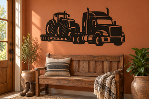 Oversized vinyl tractor hauler decal: black semi truck and trailer silhouette.