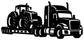 Vinyl tractor hauler decal in black: detailed semi truck and trailer front view.
