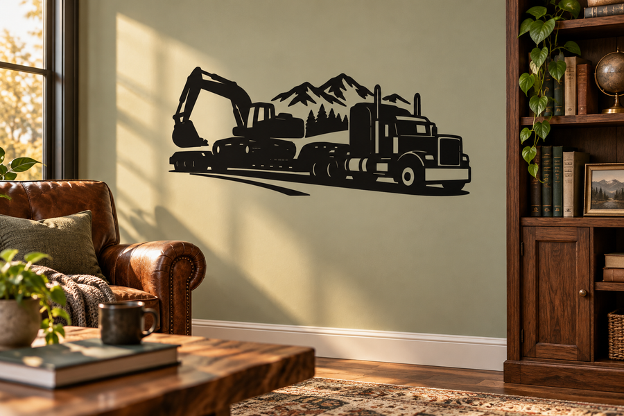 SemiTruckCX019 — Lowboy Excavator Rig; illustrative application of the exact PDF artwork