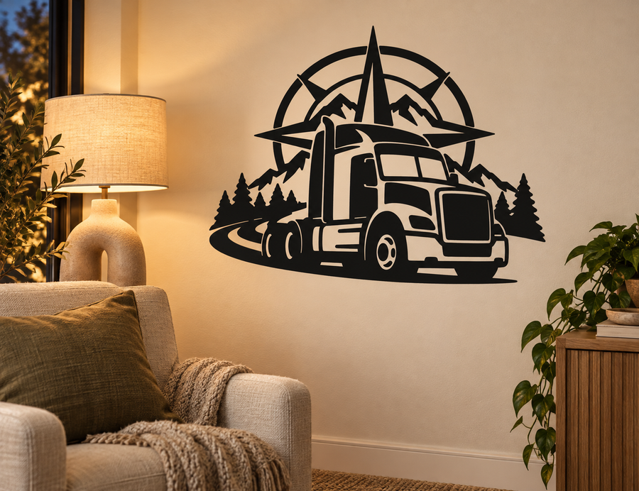 SemiTruckCX021 — Truck and Compass Crest; illustrative application of the exact PDF artwork