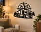 Truck and compass crest vinyl decal, black and gray truck graphic with pine trees