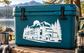 White vinyl semi-truck decal with mountains and pine trees silhouette
