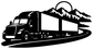 Black vinyl decal of semi truck with double trailers and mountain scenery