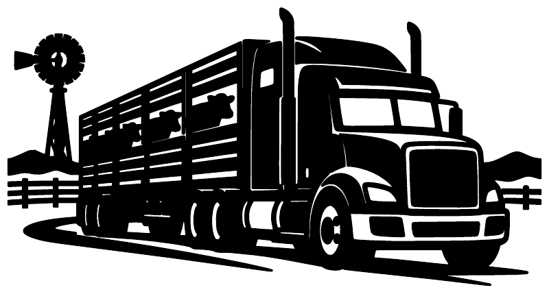 Cattle transport semi truck vinyl decal, black silhouette with fence detail