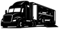 Black vinyl decal silhouette of a semi truck with flatbed trailer