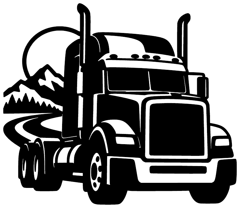 Semi front portrait vinyl decal showing black semi-truck front illustration