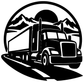 Semi-truck wheel emblem vinyl decal with black-and-white truck icon in a circle