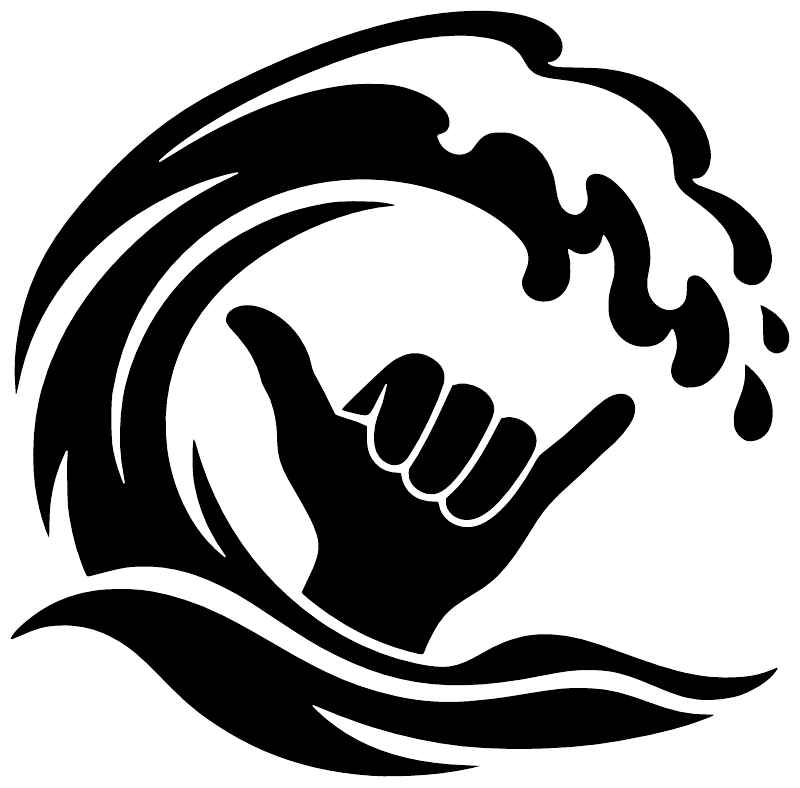 Black and white Shaka hand wave vinyl decal with flame outline