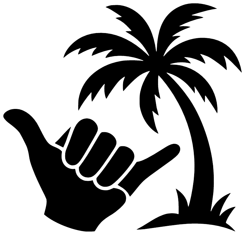 Black palm tree and shaka hand decal graphic