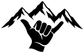 Mountain shaka vinyl decal featuring black mountain peaks and hand sign