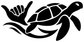 Black-and-white sea turtle shaka vinyl decal graphic with fins and hand