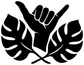 Black shaka hand vinyl decal with tropical leaf shapes