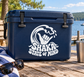 Vinyl decal graphic: white Shaka 'State of Mind' with fists on dark blue cooler