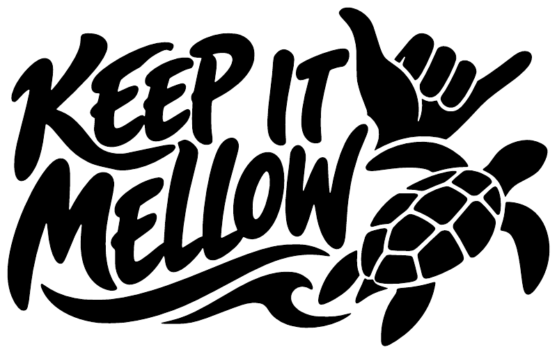 Keep It Mellow vinyl decal in black with handprint and turtle shell graphic