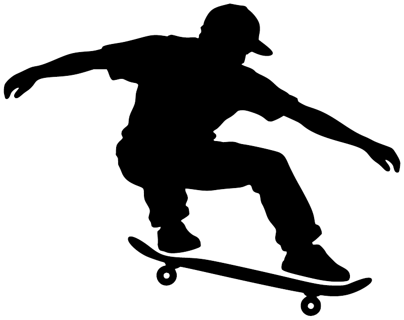 Skateboarder vinyl decal silhouette doing a low ollie, skateboarding on a board