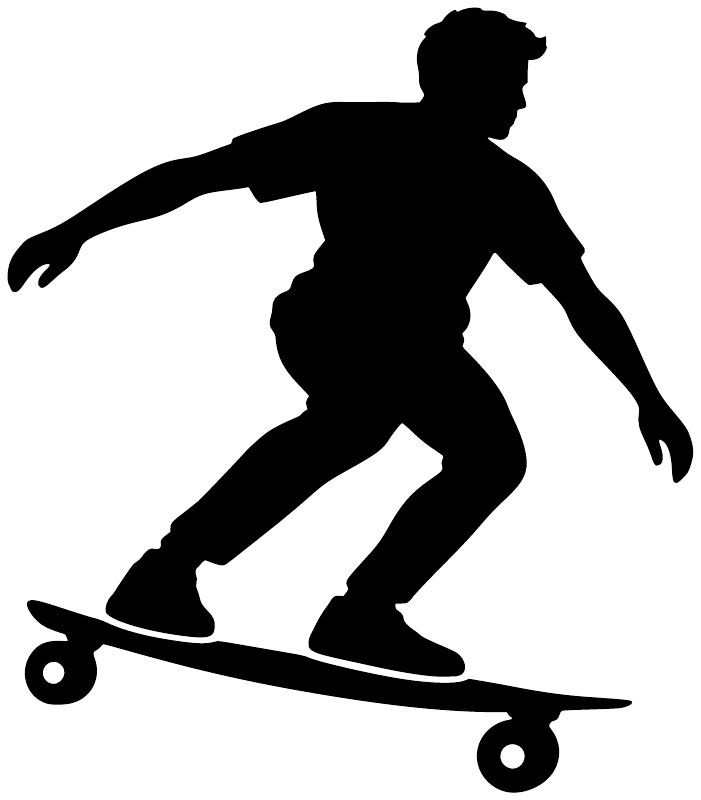 Skateboarding vinyl decal featuring a black skateboarder silhouette on a skateboard