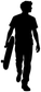Skateboarding walk vinyl decal, black skater silhouette with skateboard, on white background