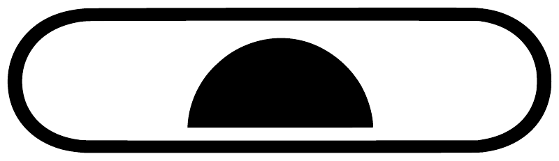 Vinyl decal graphic: white rounded rectangle with black semicircle center