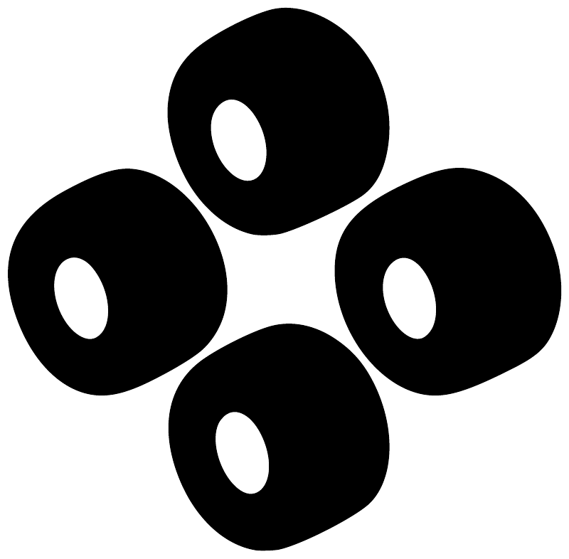 Skateboarding wheel quartet vinyl decal, four black ovals with white oval inserts