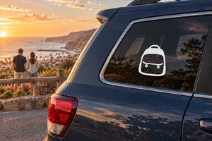 Backpack skateboard vinyl decal on car rear window