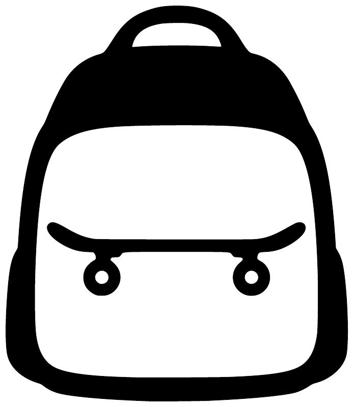 Black-and-white backpack skateboard vinyl decal icon