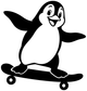 Skateboarding penguin vinyl decal, black and white penguin on skateboard outline