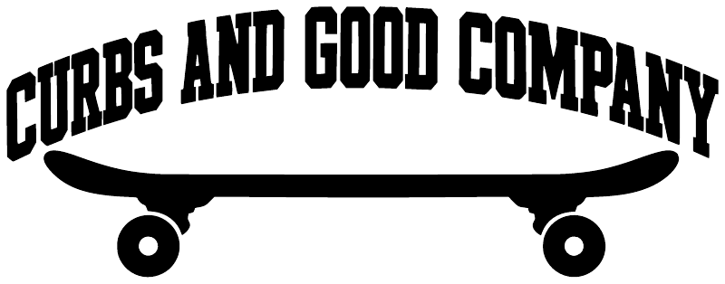 Skateboarding curbs and good company vinyl decal text with skateboard wheels graphic