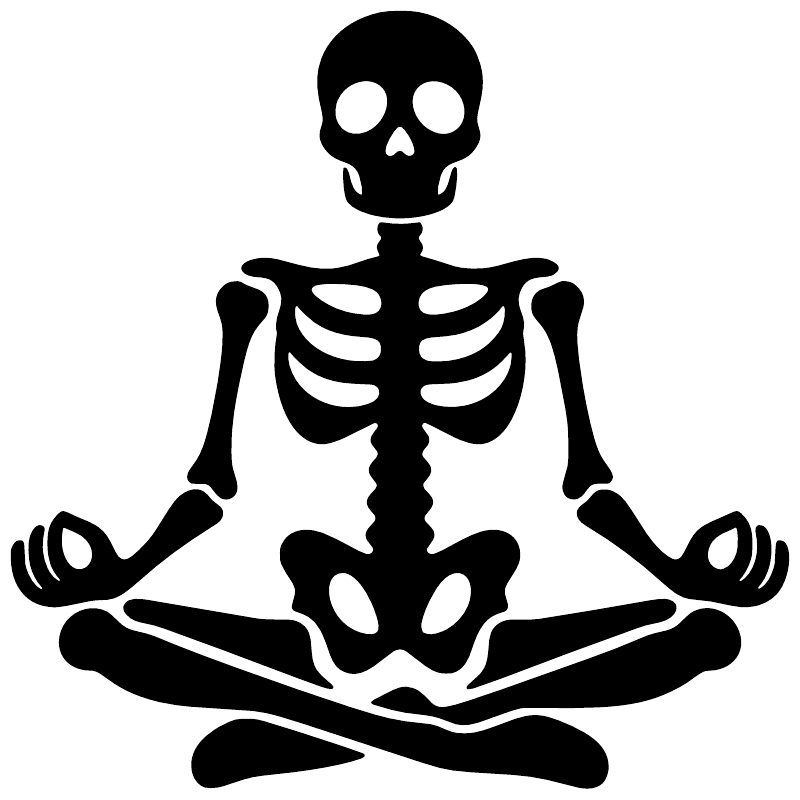 Skeleton lotus pose vinyl decal, black full-body meditating skeleton graphic