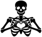 Black skeleton hands holding a heart vinyl wall decal, skull with outstretched arms