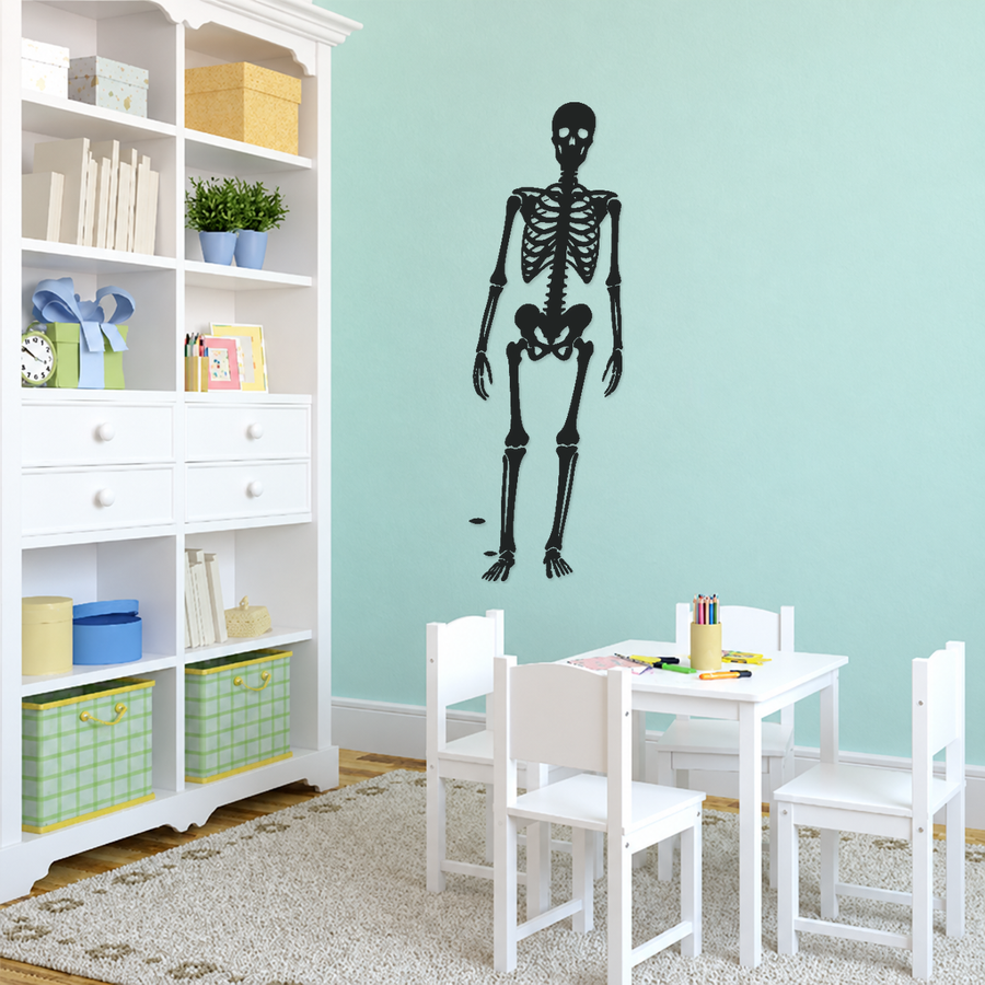 Standing black skeleton vinyl wall decal